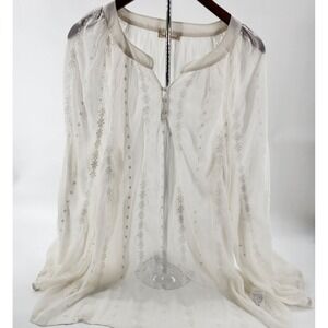 Indigo Soul Top Size‎ 2X Sheer Beige Blouse Tunic Embroidered Boho Hippie